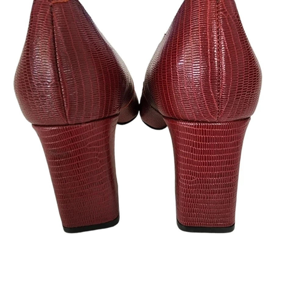 Marc Fisher LTD Zelda Dark Red Croc Leather Block Heel Pointy Toe Pump Size 8M